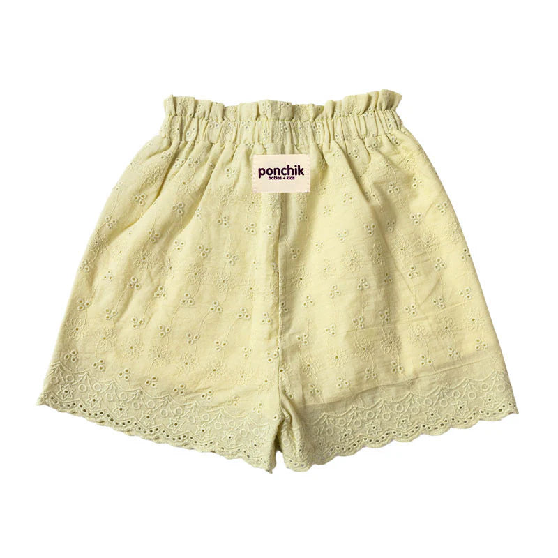 Ponchik- Green Tea Broderie Anglaise Lace Shorts
