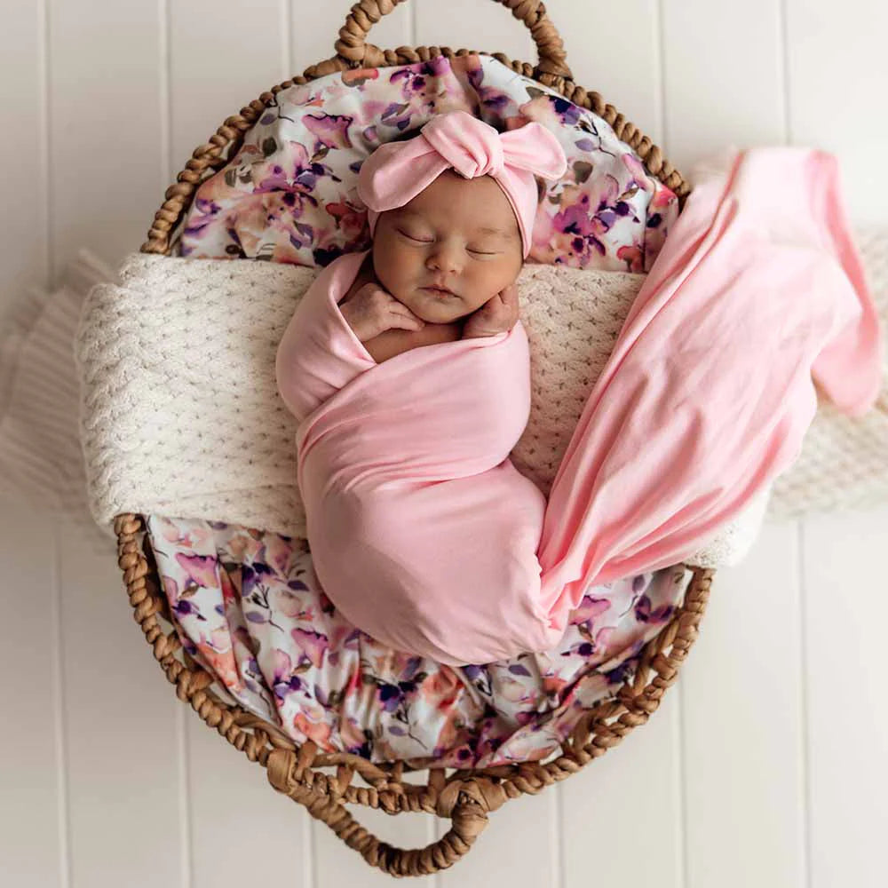 Snuggle Hunny Kids- Bubblegum Jersey Wrap & Top Knot Set