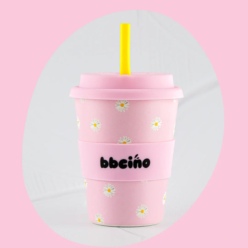 BBCino- Pink Daisy Biggycino Cup & Straw 350mL