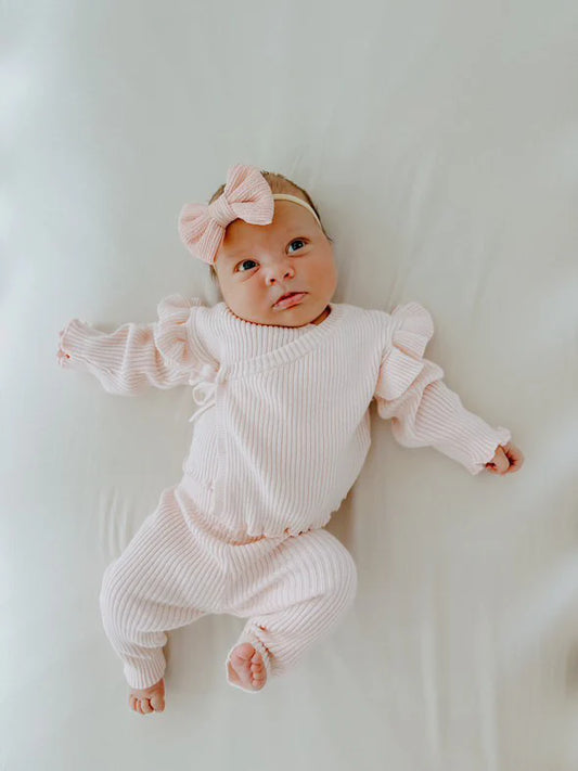 Petit + Co- Ruffle Pink Kimono Ribbed Set