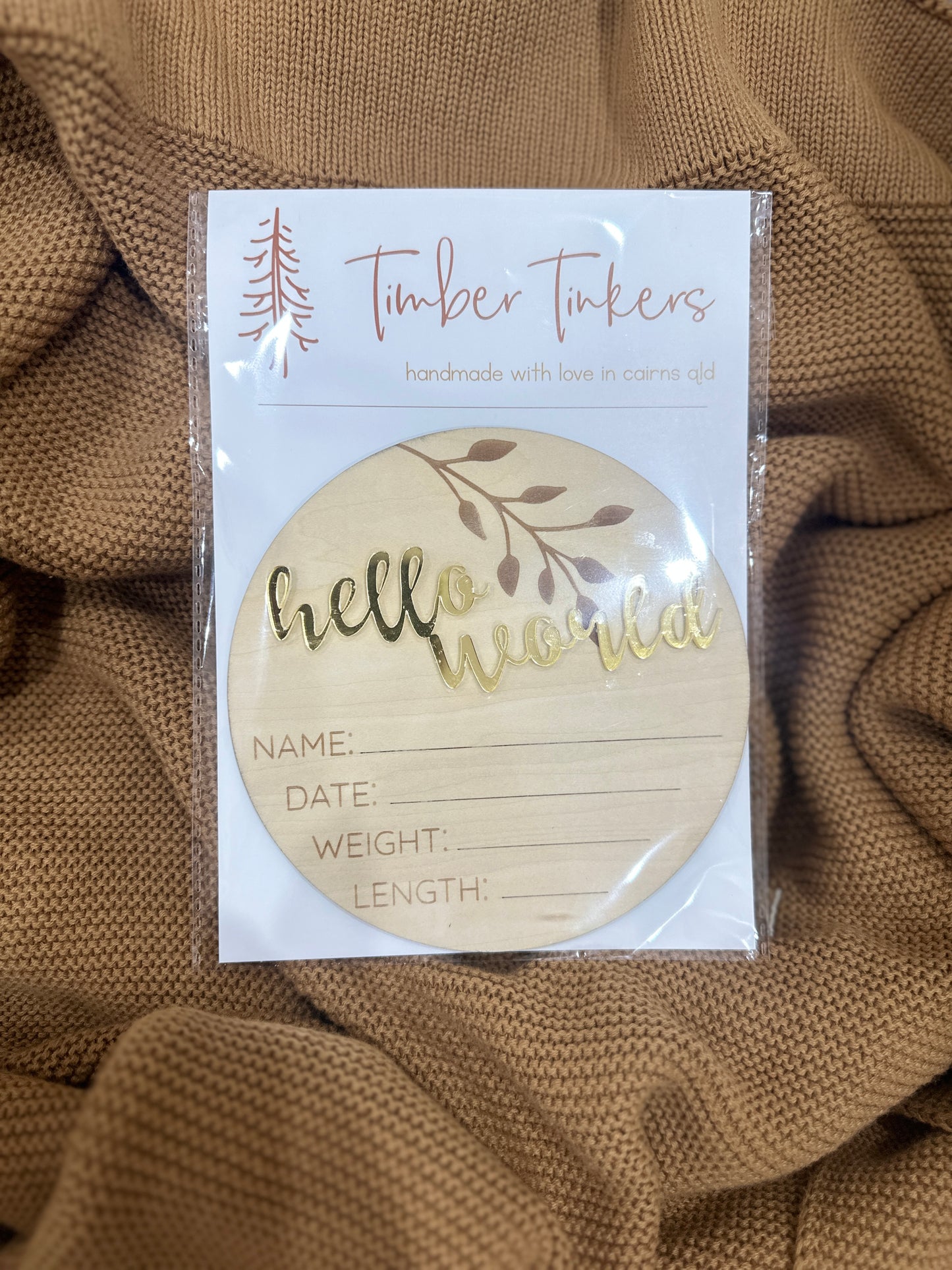 Timber Tinkers- Gold Birth Announcement Plaque