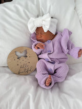Petit + Co- Frilled Ribbed Knit Romper- Orchid