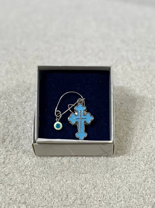 Blue Filakto Cross Baby Pin- Made in Greece
