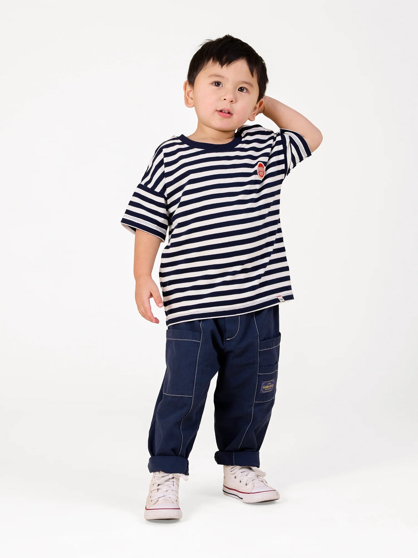 Goldie + Ace - Essential Stripe Logo T-Shirt Navy