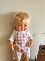 Handmade Doll's Clothing- Beige Check Romper & Tee Set