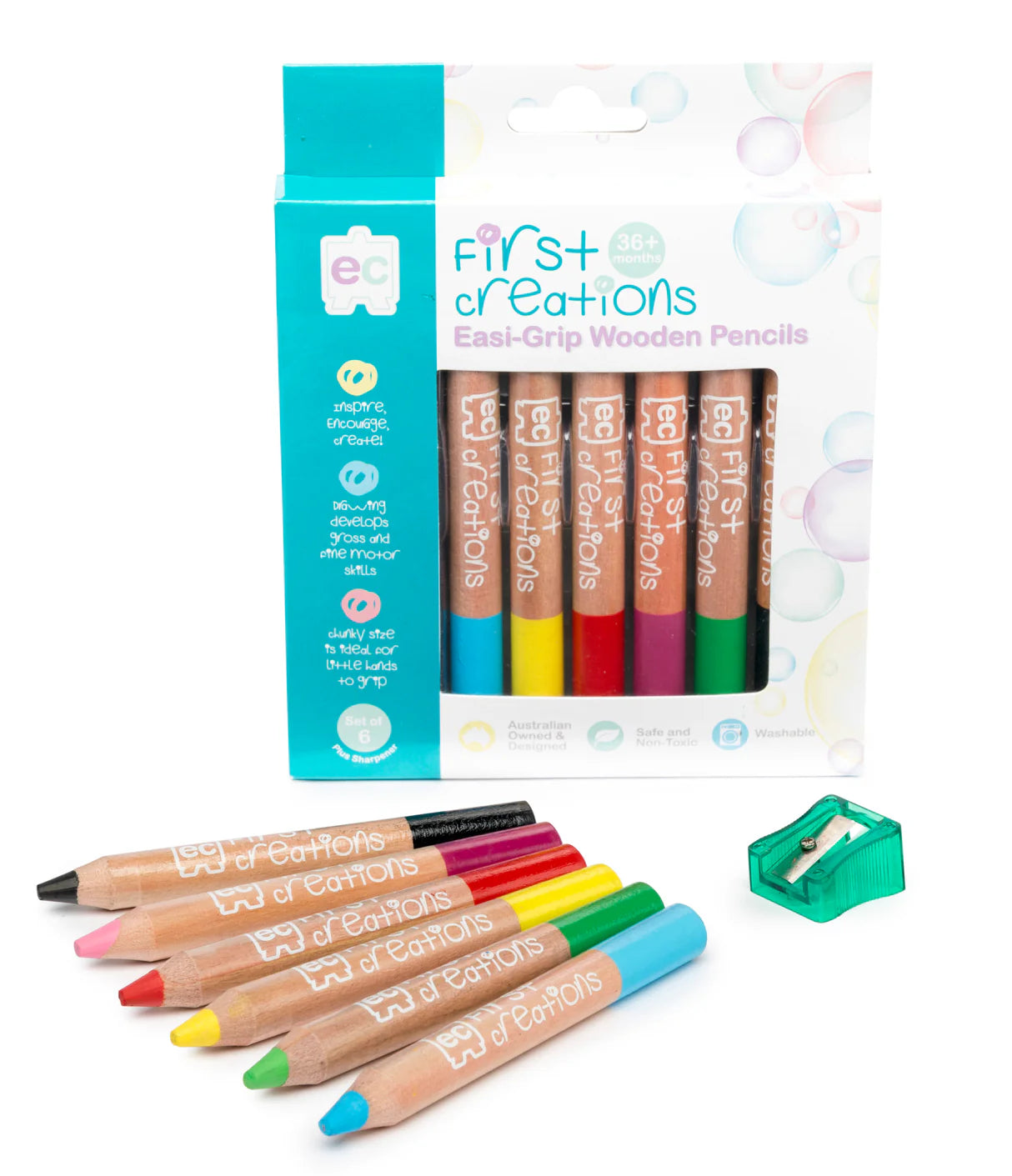 First Creations - 6 Pack Easi-Grip Coloured Wooden Pencils