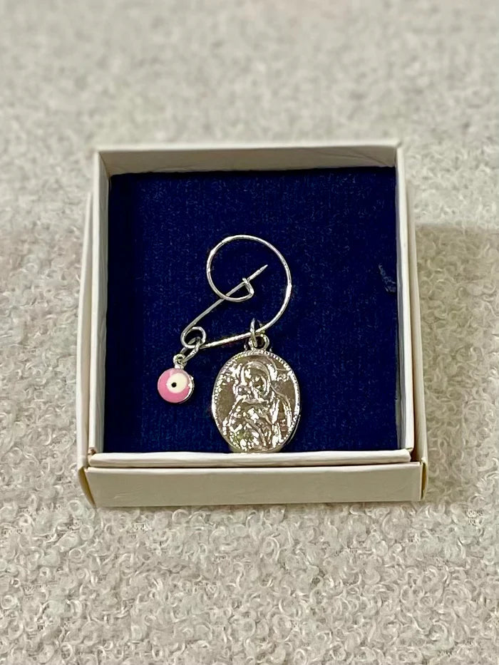 Pink Silver Filakto Cross Baby Pin- Made in Greece