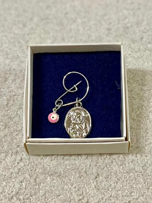 Pink Silver Filakto Cross Baby Pin- Made in Greece