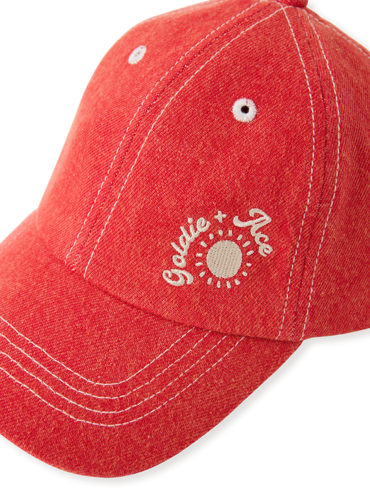 Goldie + Ace - Tate Embroidered Denim Cap Apple Red