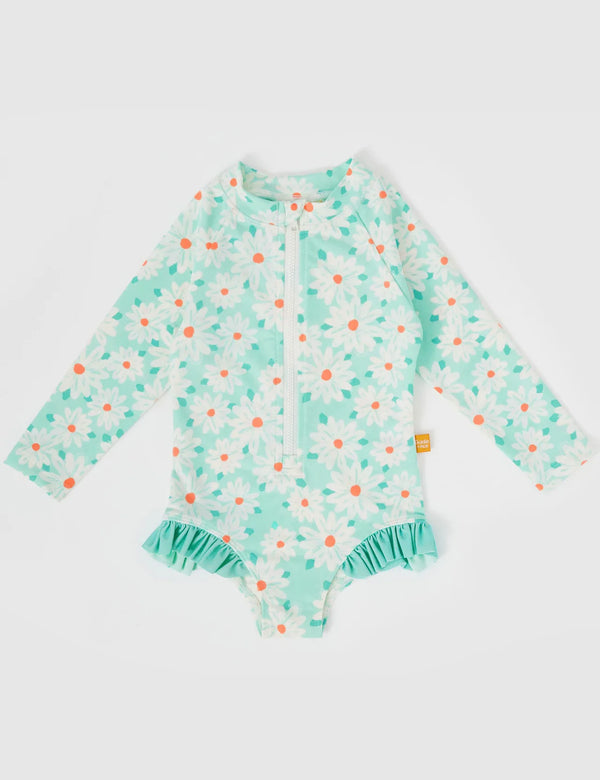 Goldie + Ace - Daisy Delight Long Sleeve Swimsuit Lagoon