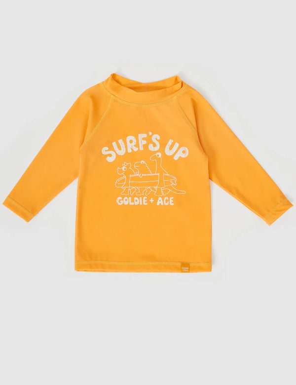 Goldie + Ace - Surf's Up Dino Rashguard Golden