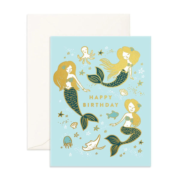 Fox & Fallow- Blue Mermaid Birthday Greeting Card