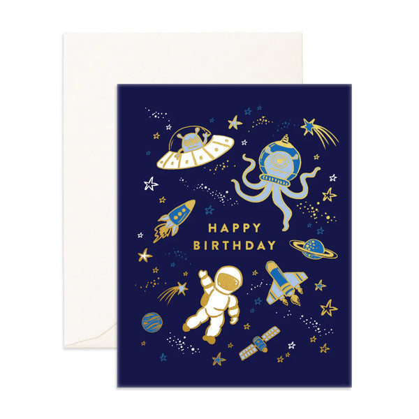 Fox & Fallow-Space Birthday Greeting Card