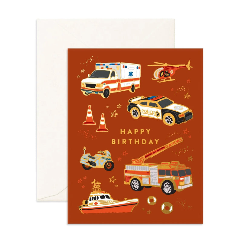 Fox & Fallow- Emergency Vehicles Greeting Card