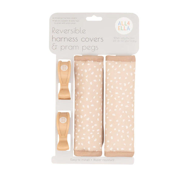 All4Ella- Harness Cover/Pram Pegs- Beige Dots