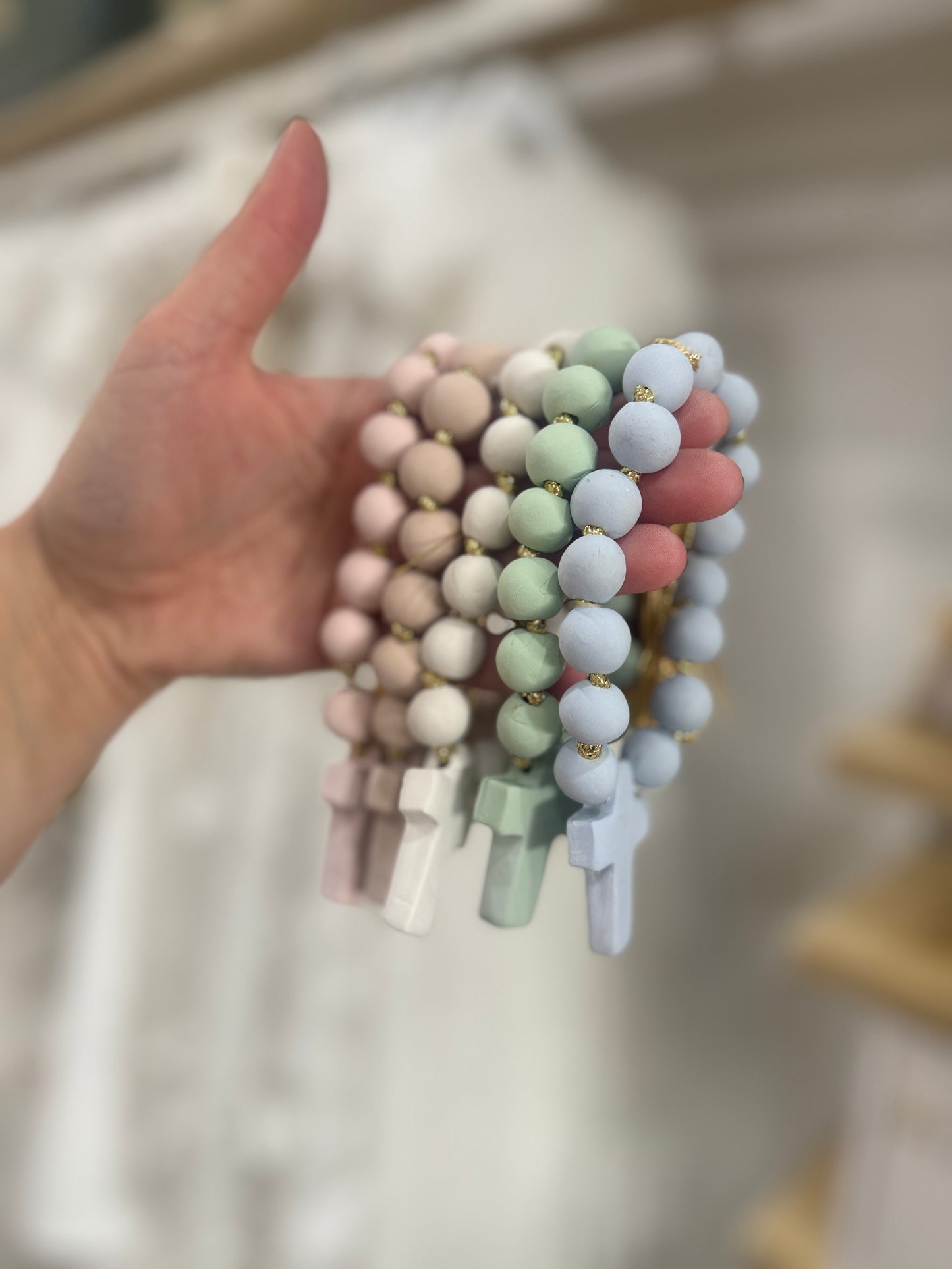 Handmade Clay Mini Cross Rosary -Assorted