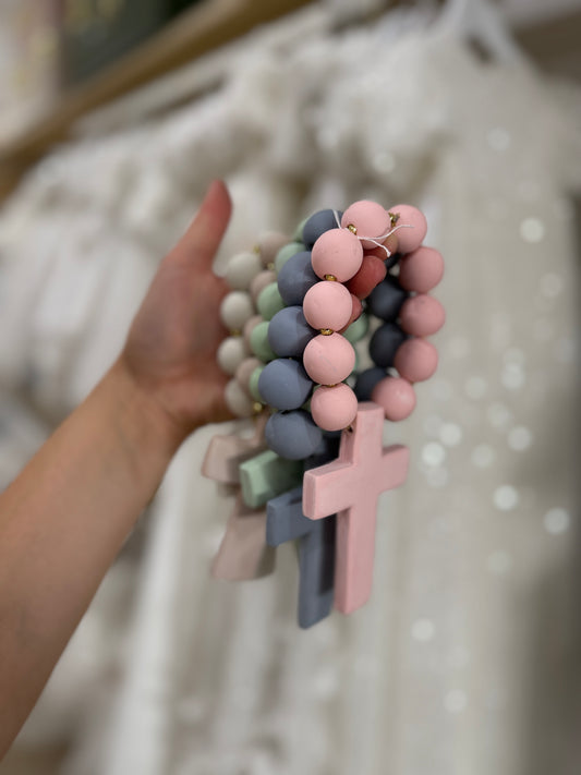 Handmade Clay Large Cross Rosary -Assorted