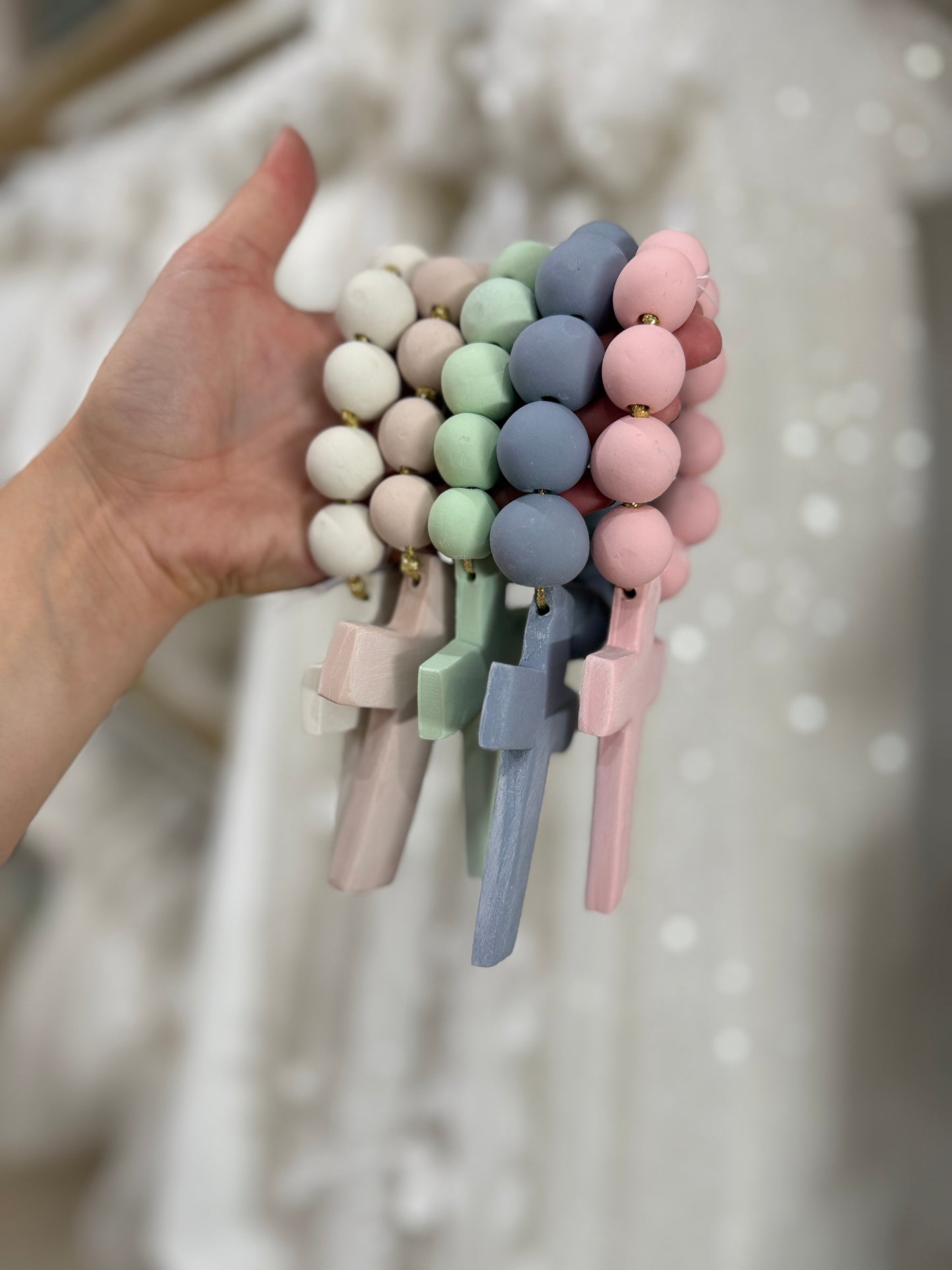Handmade Clay Large Cross Rosary -Assorted