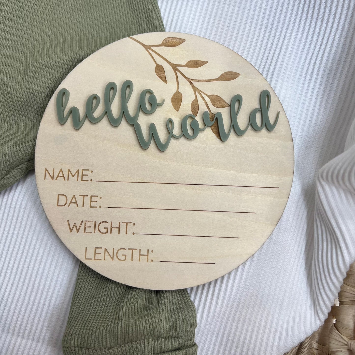 Timber Tinkers- Sage Birth Announcement Plaque