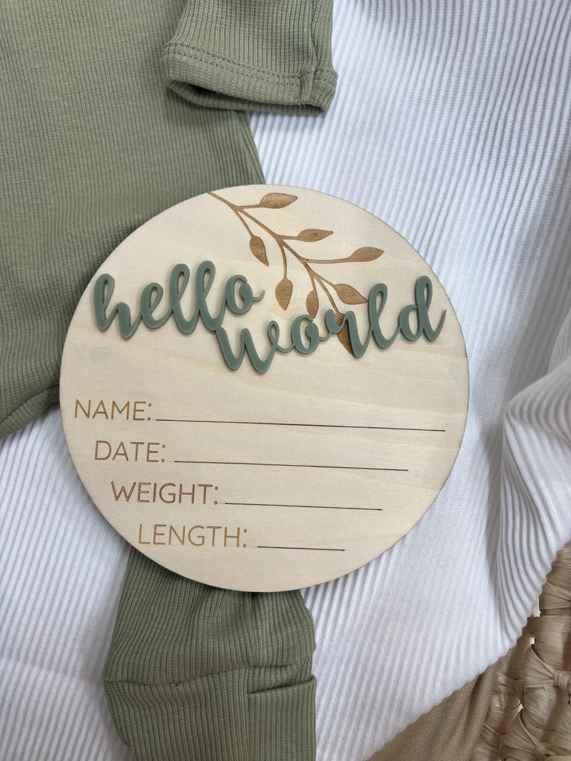 Timber Tinkers- Sage Birth Announcement Plaque