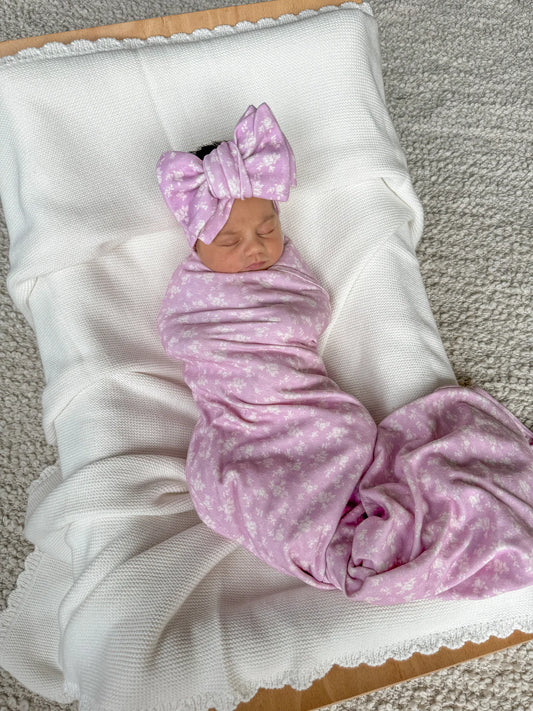 Little & Fern - Swaddle Set with Beanie- Rosie Liliac