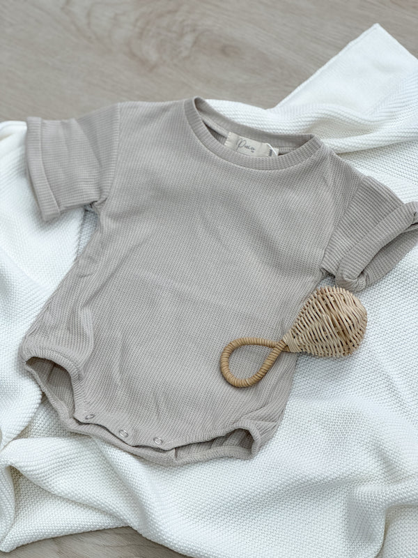 Petit + Co- Waffle Bubble Romper- Natural