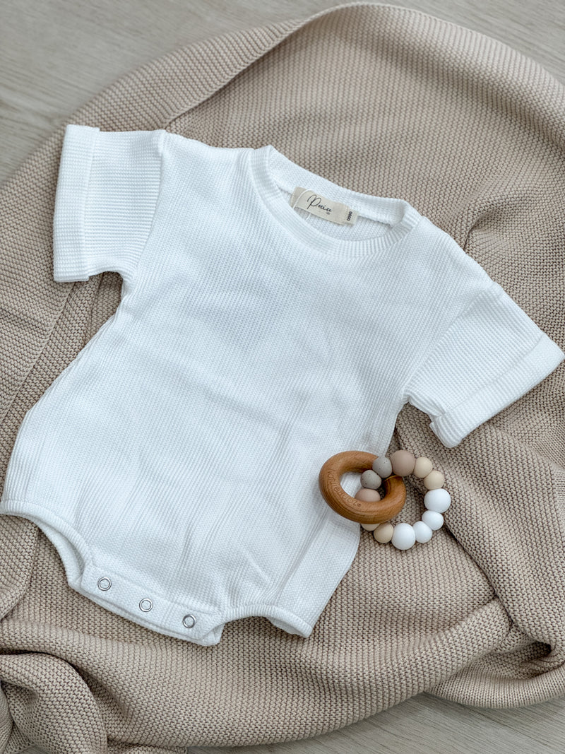 Petit + Co- Waffle Bubble Romper- White