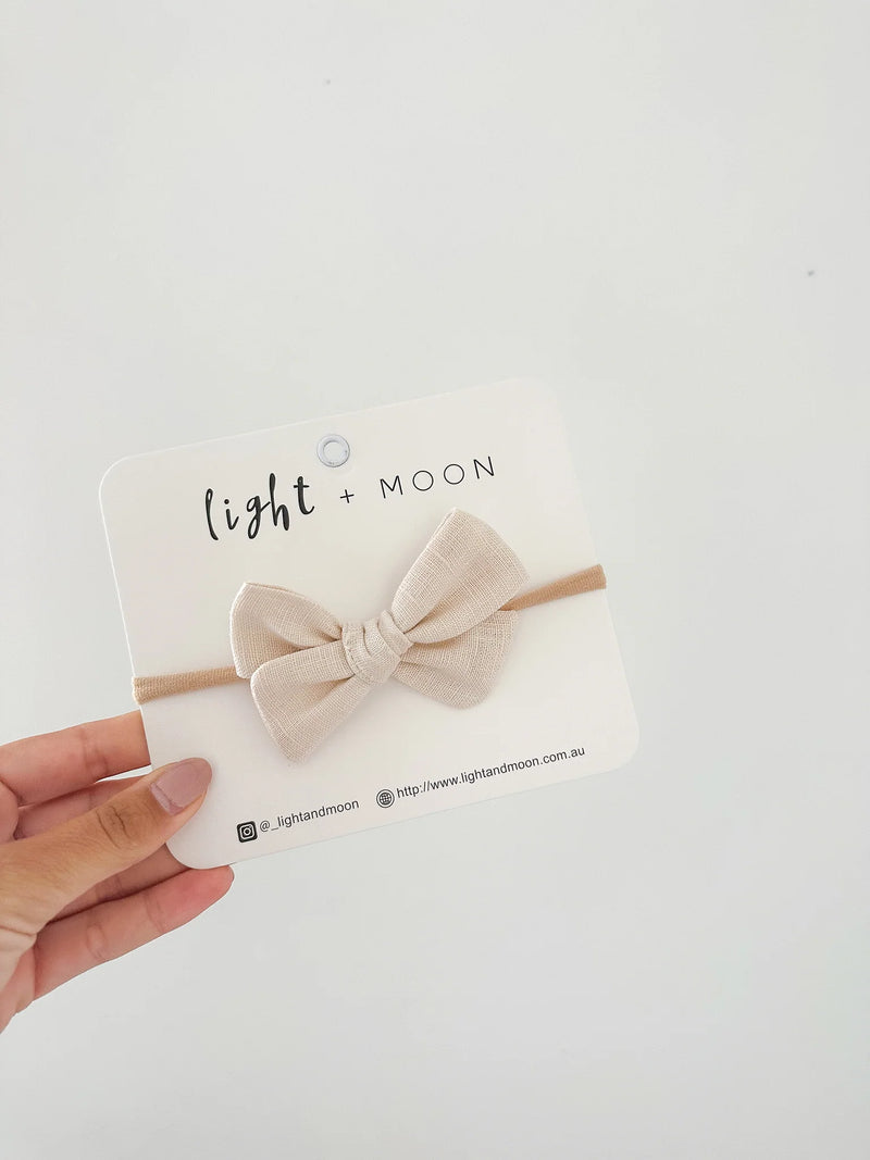 Light and Moon- Beige Linen Bow Headband