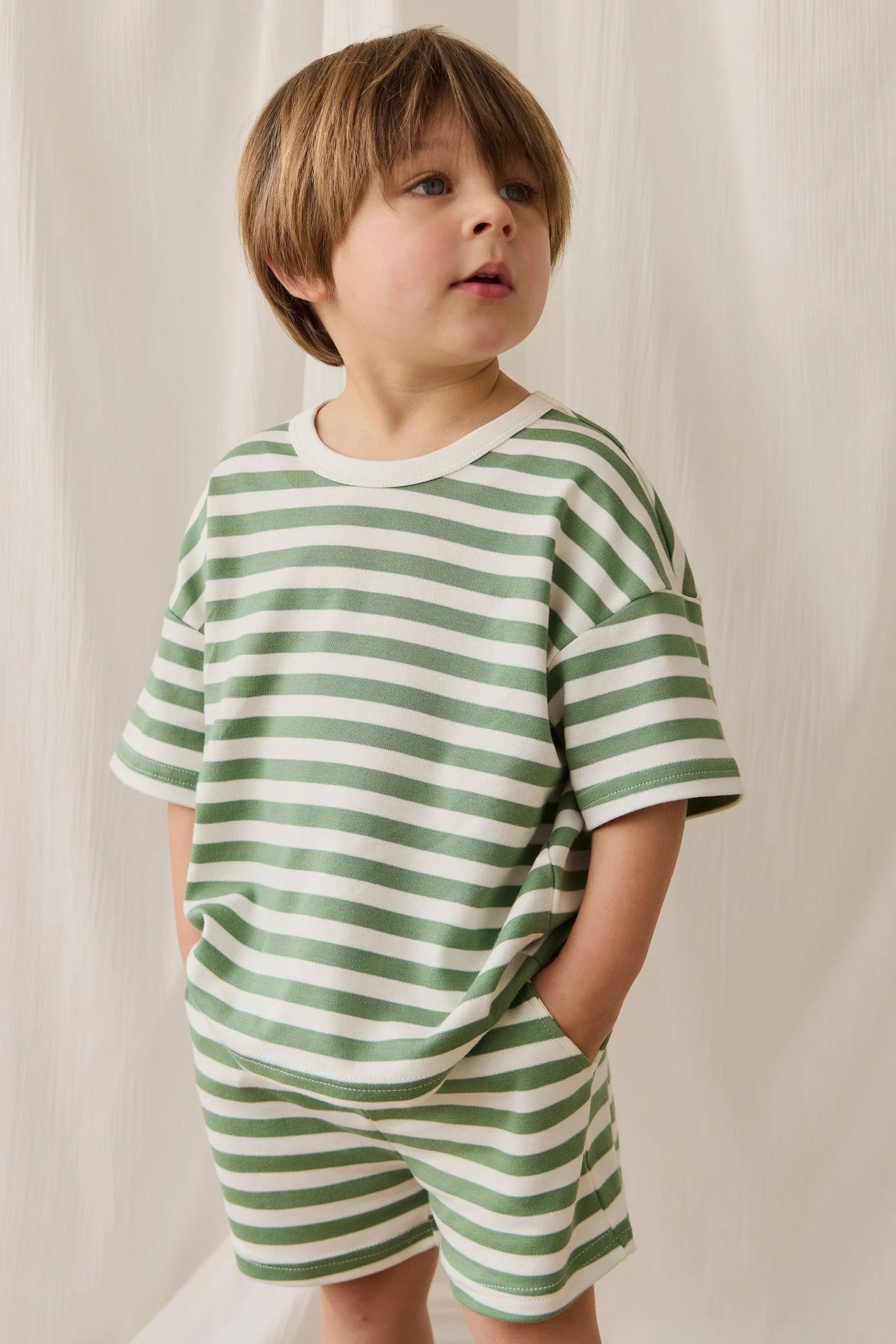 Jamie Kay - Pima Cotton Wesley Tee - Essential Stripe Parchment/Snow Pea