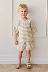 Jamie Kay - Organic Cotton Waffle Leith Short - Staple Stripe Oat/Cloud
