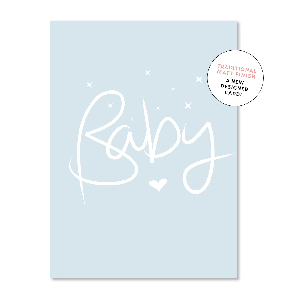 Light blue baby card, with the word baby on it