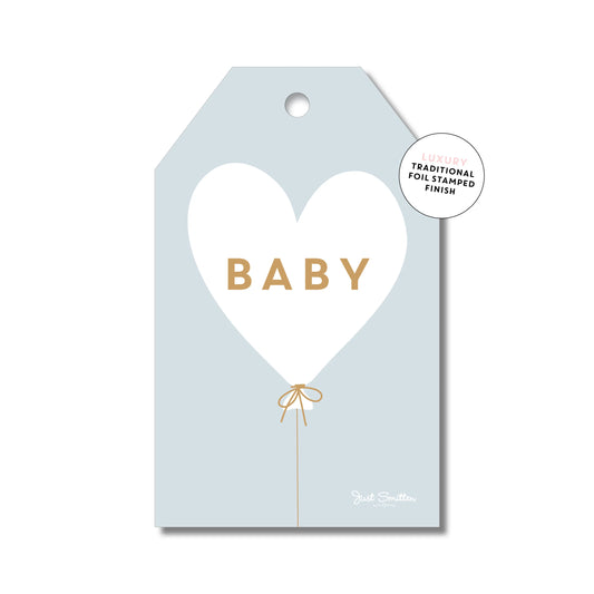 Just Smitten - Blue Baby Heart Balloon Gift Tag