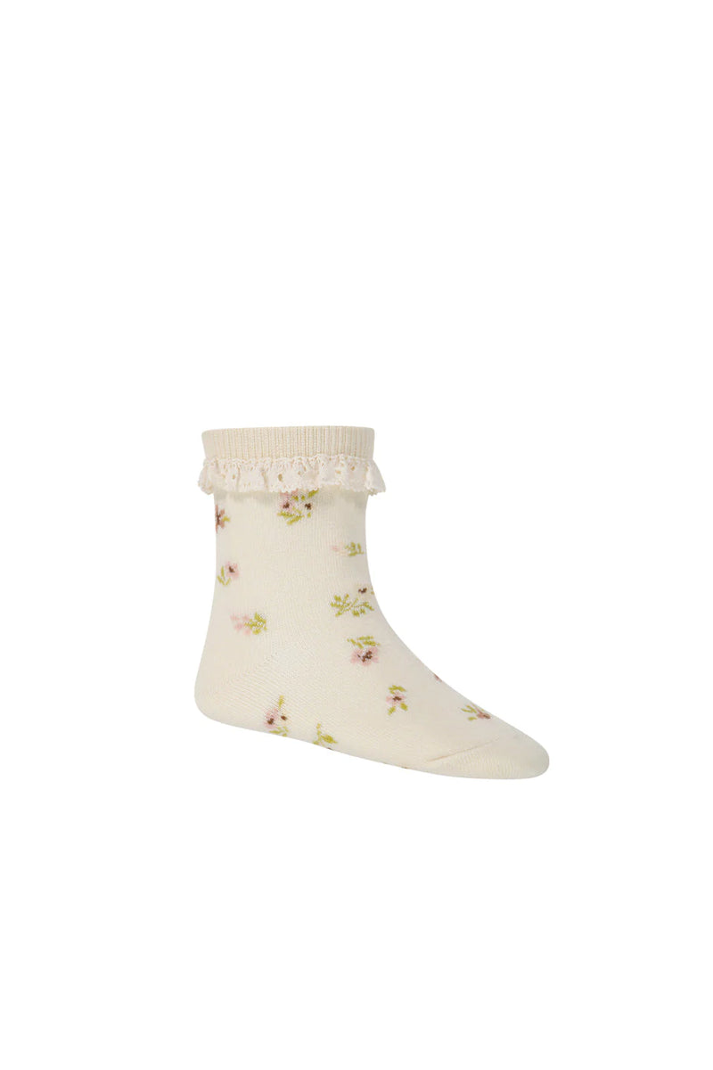 Jamie Kay- Jacquared Floral Ankle Sock- Milk