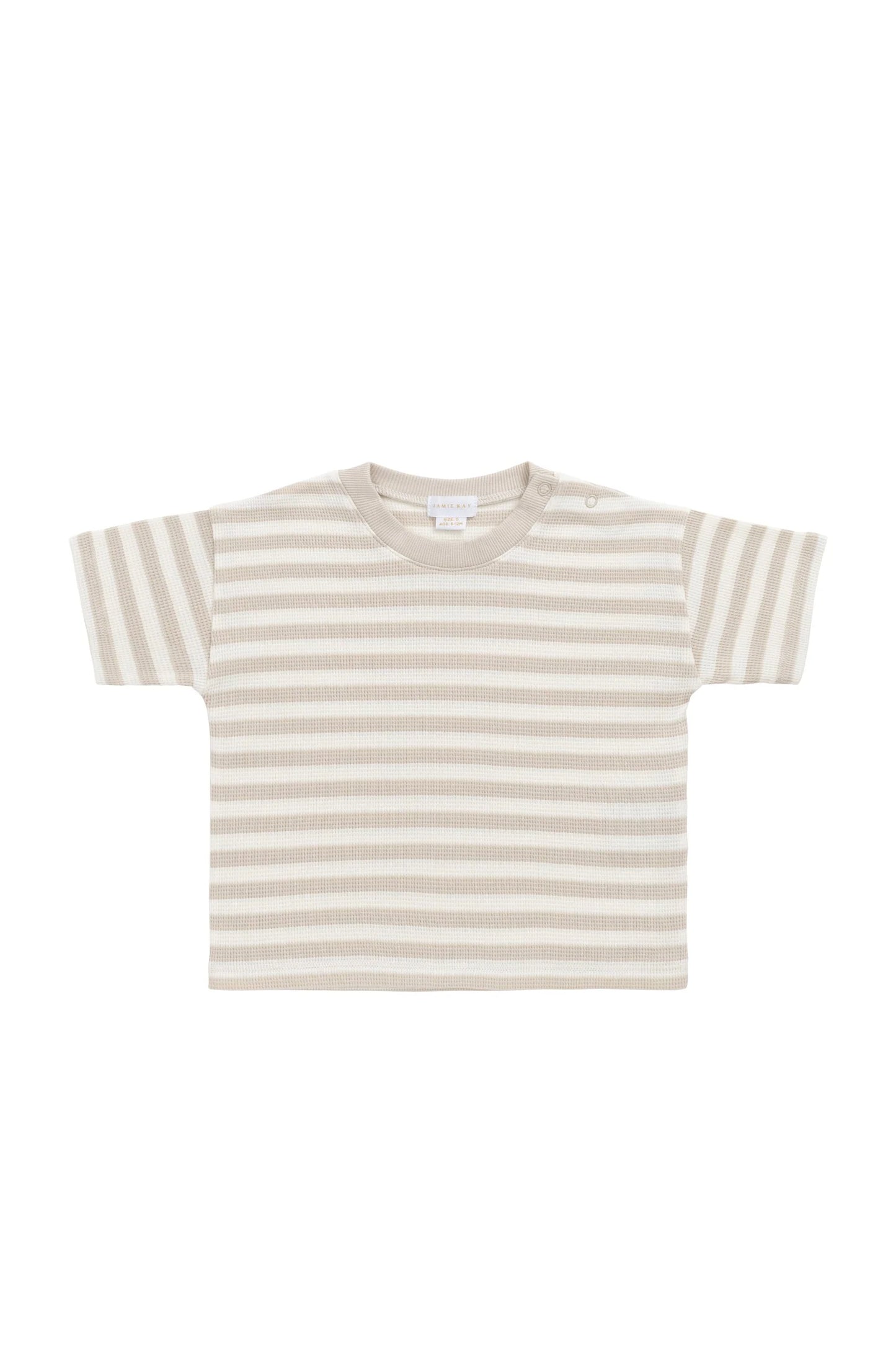 Jamie Kay - Organic Cotton Waffle Leith Tee - Staple Stripe Oat/Cloud