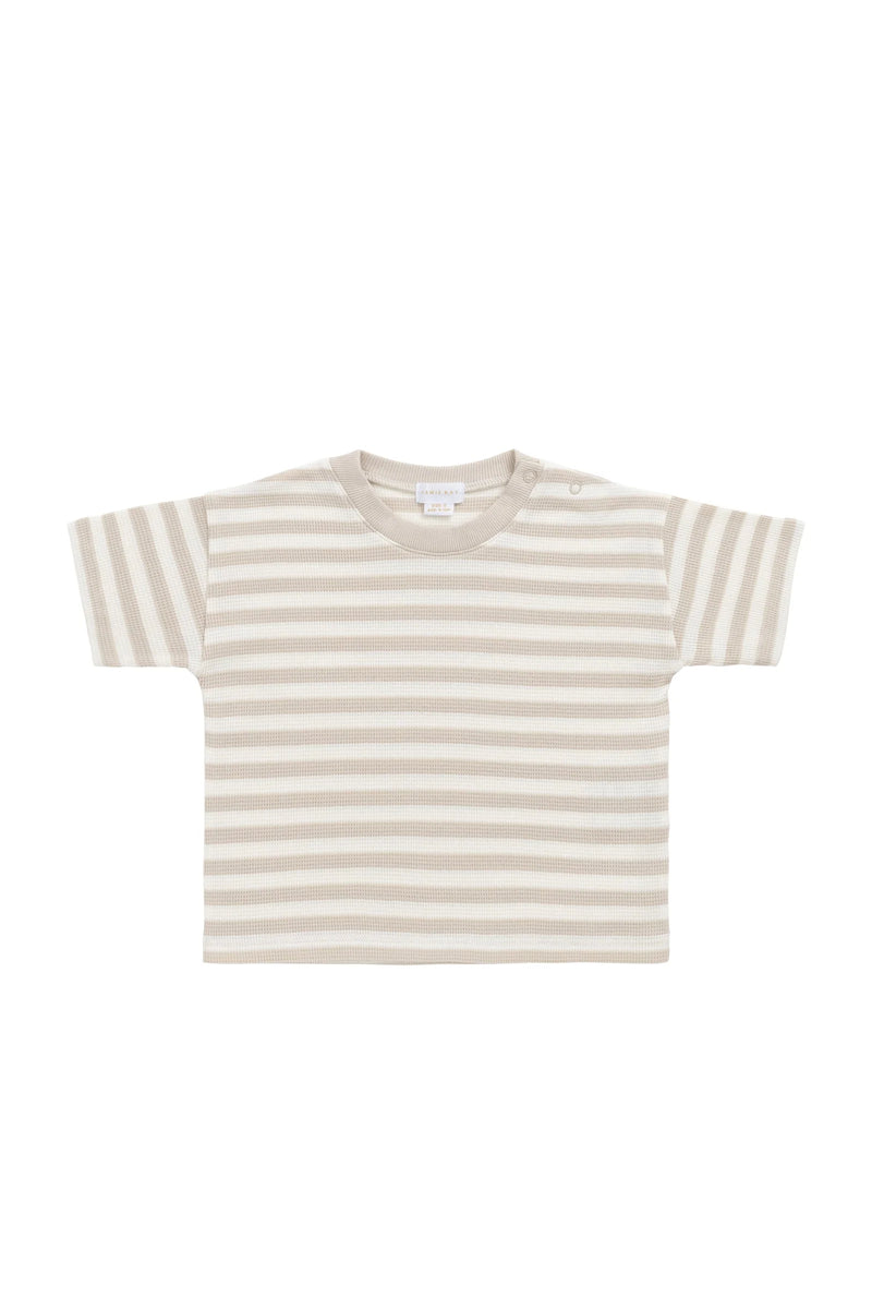 Jamie Kay - Organic Cotton Waffle Leith Tee - Staple Stripe Oat/Cloud