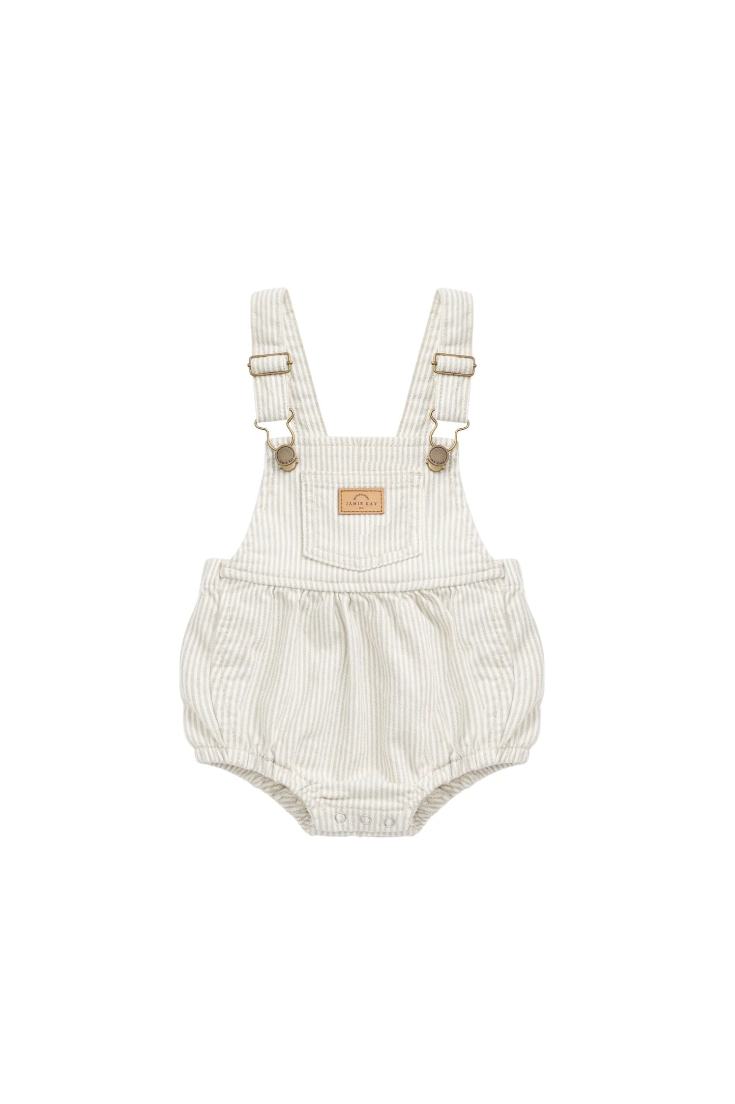 Jamie Kay - Pax Playsuit - Fine Vertical Stripe Sandy Brown/Cloud