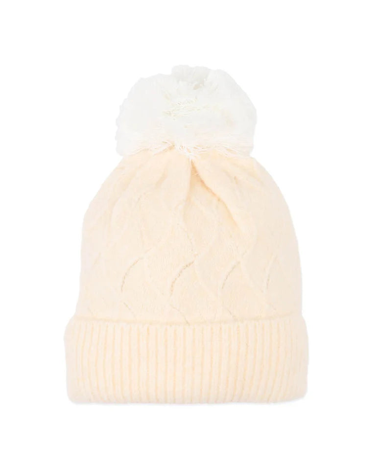 Bebe - Cream Pointelle PomPom Beanie