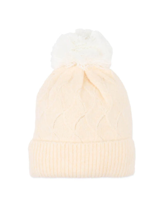Bebe - Cream Pointelle PomPom Beanie