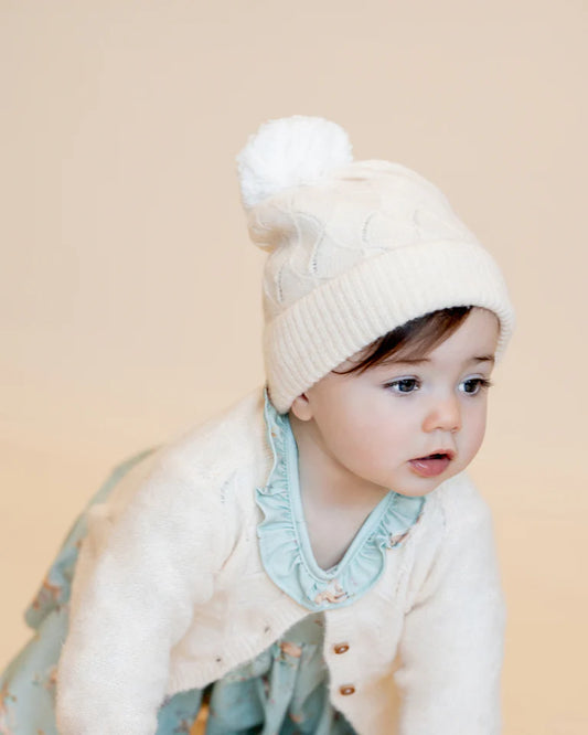 Bebe - Cream Pointelle PomPom Beanie