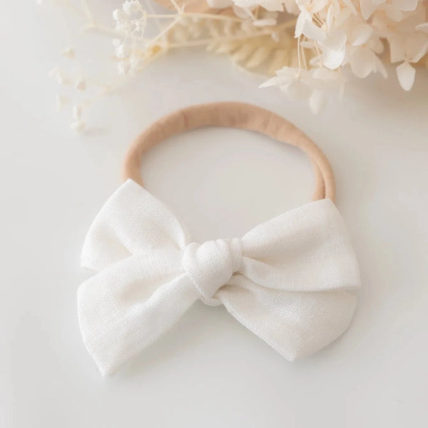 Light and Moon - White Linen Bow Headband