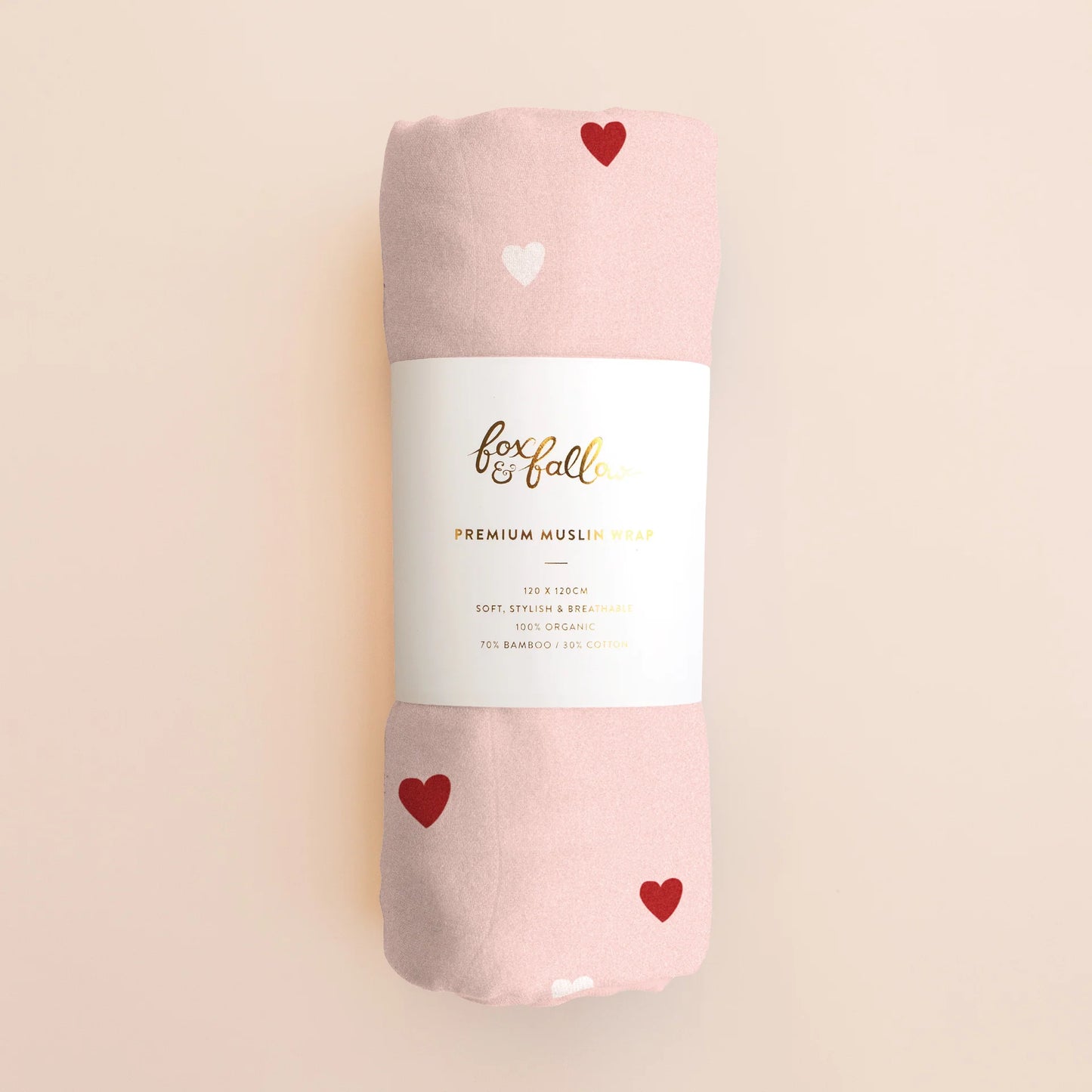 Fox & Fallow -Little Hearts Organic Muslin Wrap Swaddle