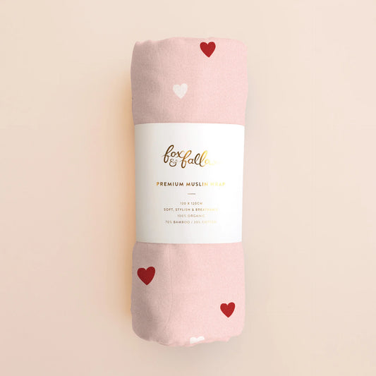 Fox & Fallow -Little Hearts Organic Muslin Wrap Swaddle