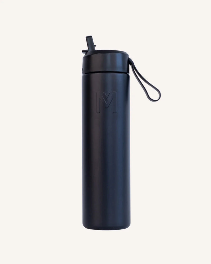 MontiiCo- Black Insulated 700mL Water Bottle with Straw Lid