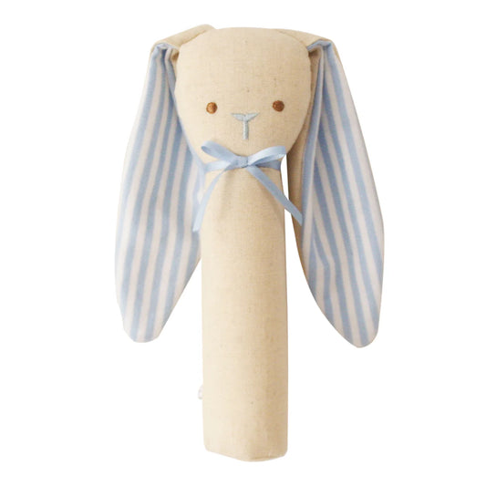 Alimrose - Bunny Rattle & Squeaker Linen Blue