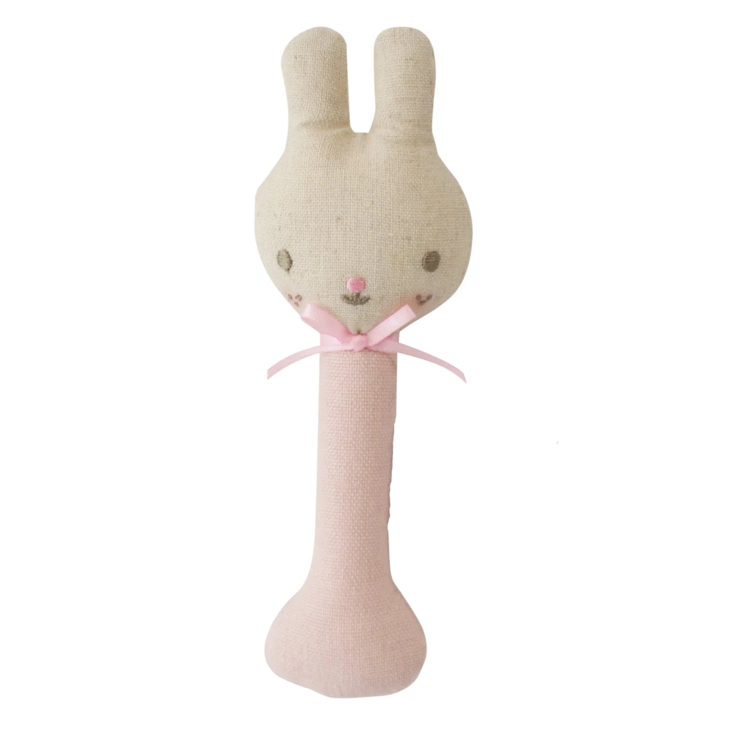 Alimrose - Pink Linen Bunny Stick Rattle