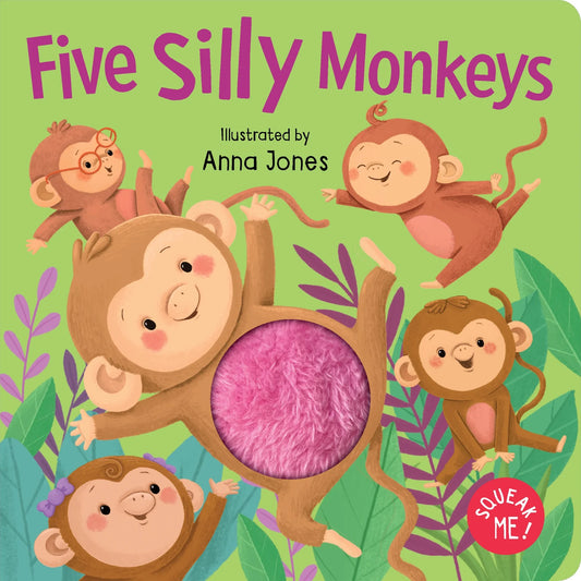 Squeaky Plush Board Book- Five Silly Monkeys