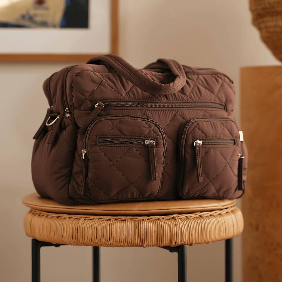 Oi Oi- Quilted Nylon All Nappy Bag- Chocolate