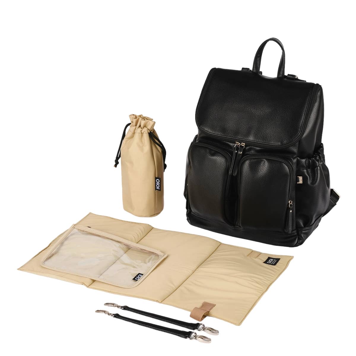 Oi Oi- Black Vegan Leather Nappy Bag