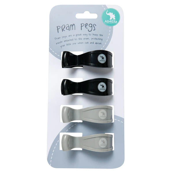 All4Ella- 4 Pack Pegs- Grey/Black