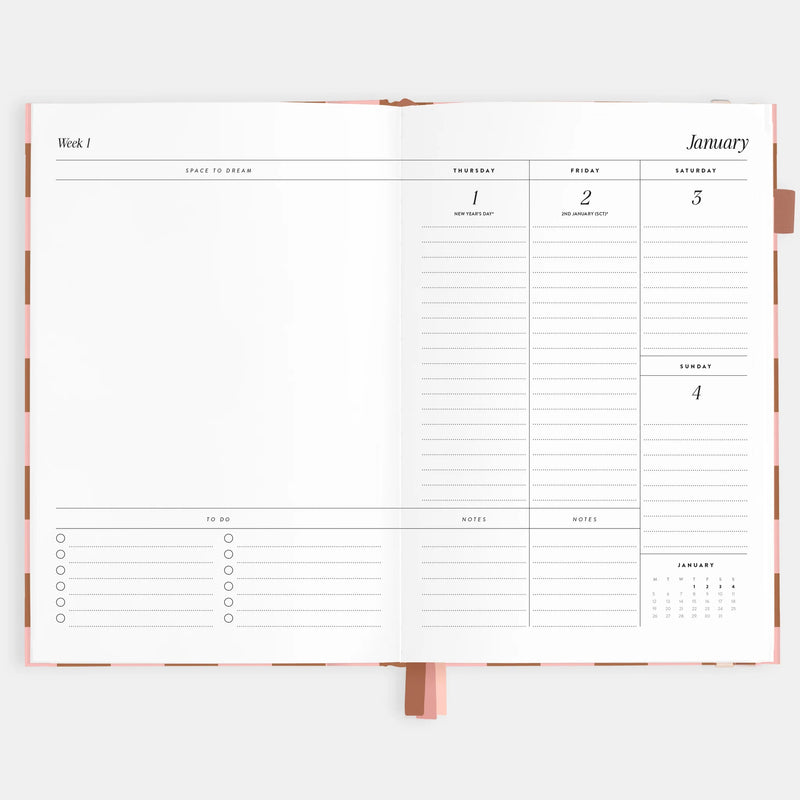 Fox & Fallow - 2026 A5 Vertical Planner - Rose Check